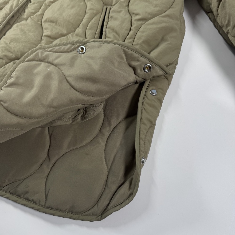 H&M Oversized Quilted Liner Jacket Snap Front Womens Medium Khaki Green Pockets - Picture 7 of 14